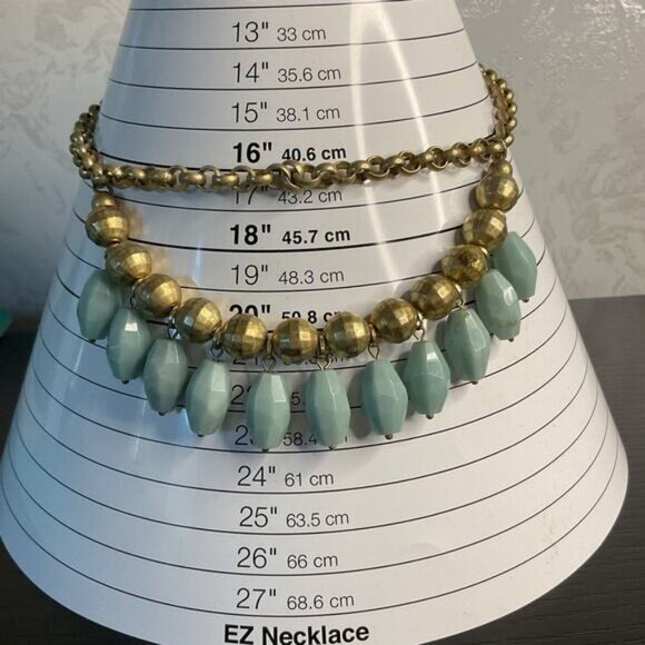 Lia Sophia Dangling Blue Round Golden Multi Strand Necklace - Picture 2 of 4